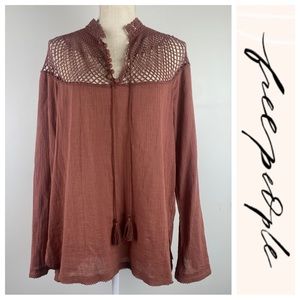 Free People 'On the Island' Peasant Top with crochet detail, Size Large